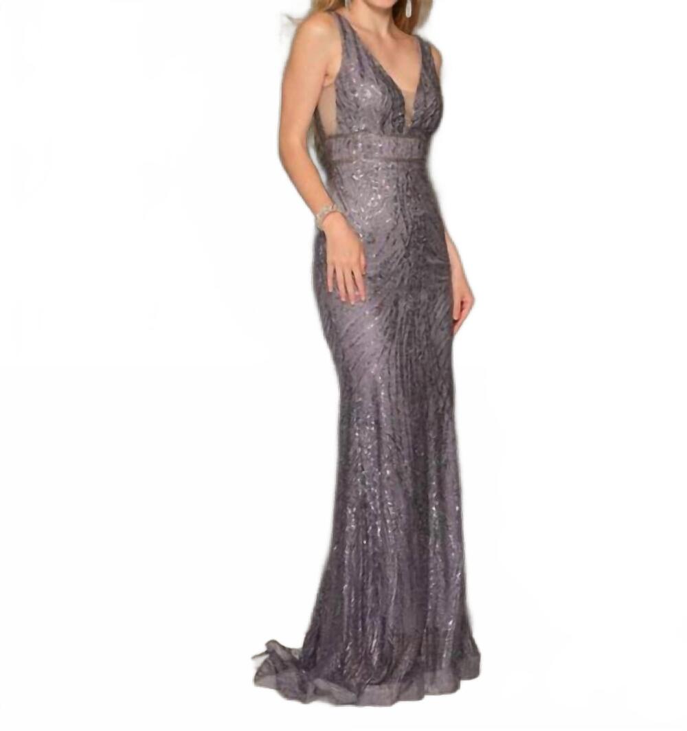 NEW DAVE & JOHNNY sleeveless maxi dress in gunmetal